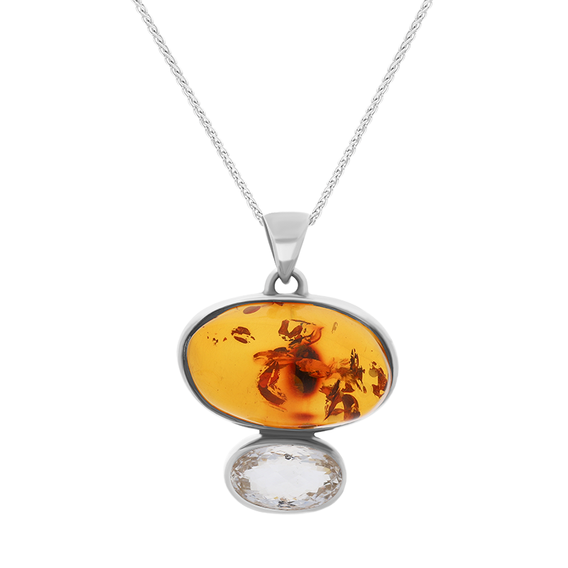 Sterling Silver Amber Blue Quartz Necklace D