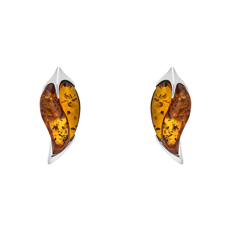 Sterling Silver Amber Leaf Stud Earrings
