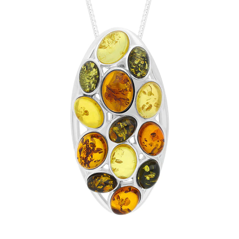 Sterling Silver Amber Multi Stone Oval Necklace D