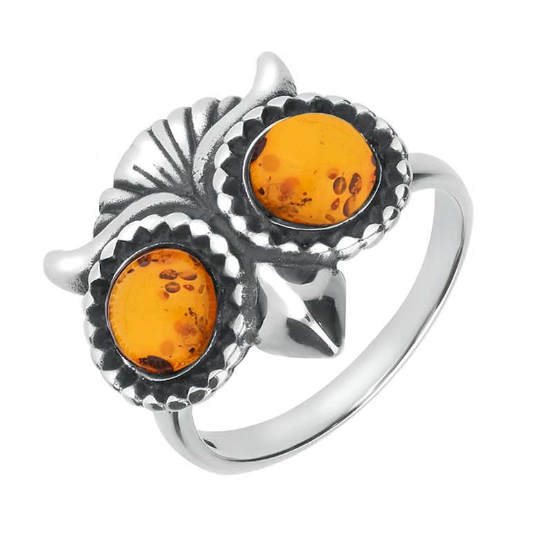 Sterling Silver Amber Owl Eyes Ring