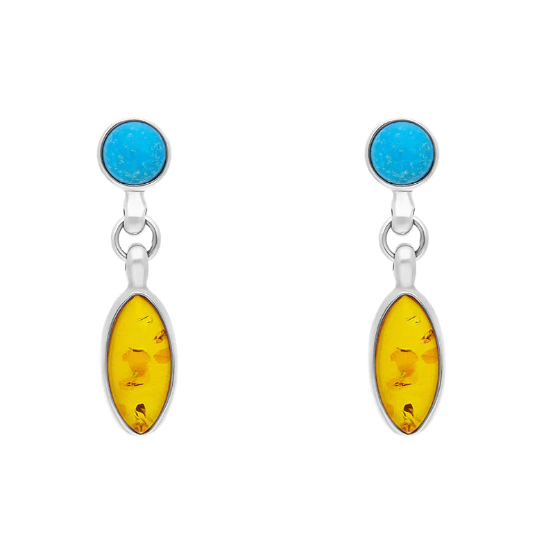 Sterling Silver Amber Turquoise Drop Earrings