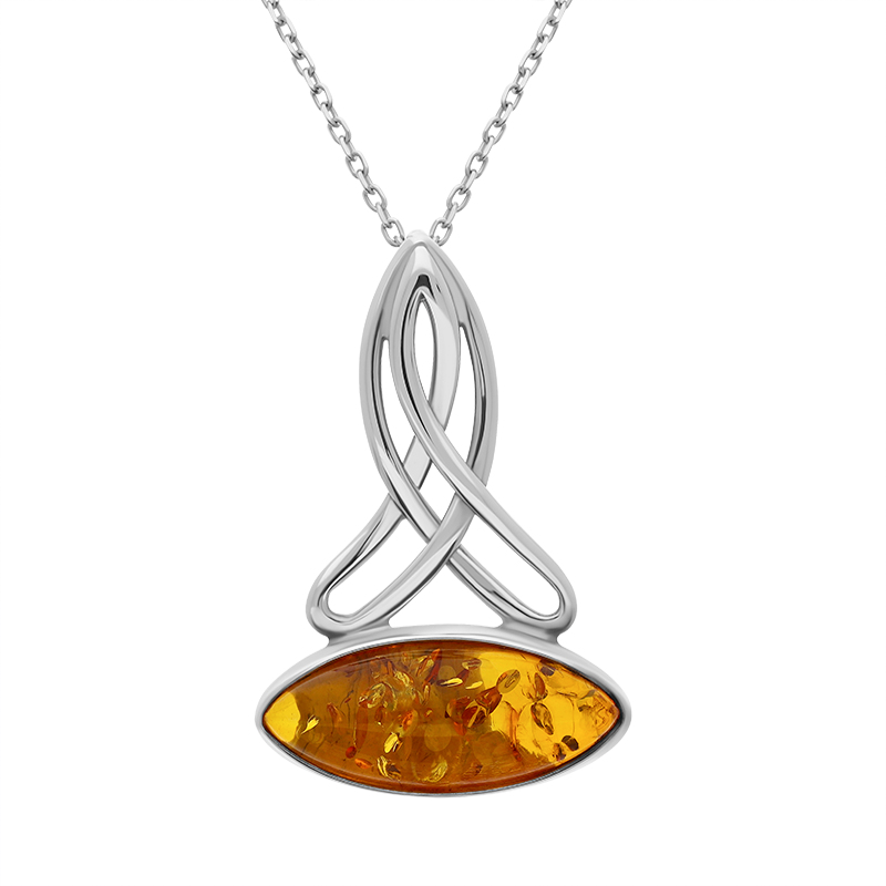 Sterling Silver Amber Wide Marquise Celtic Necklace