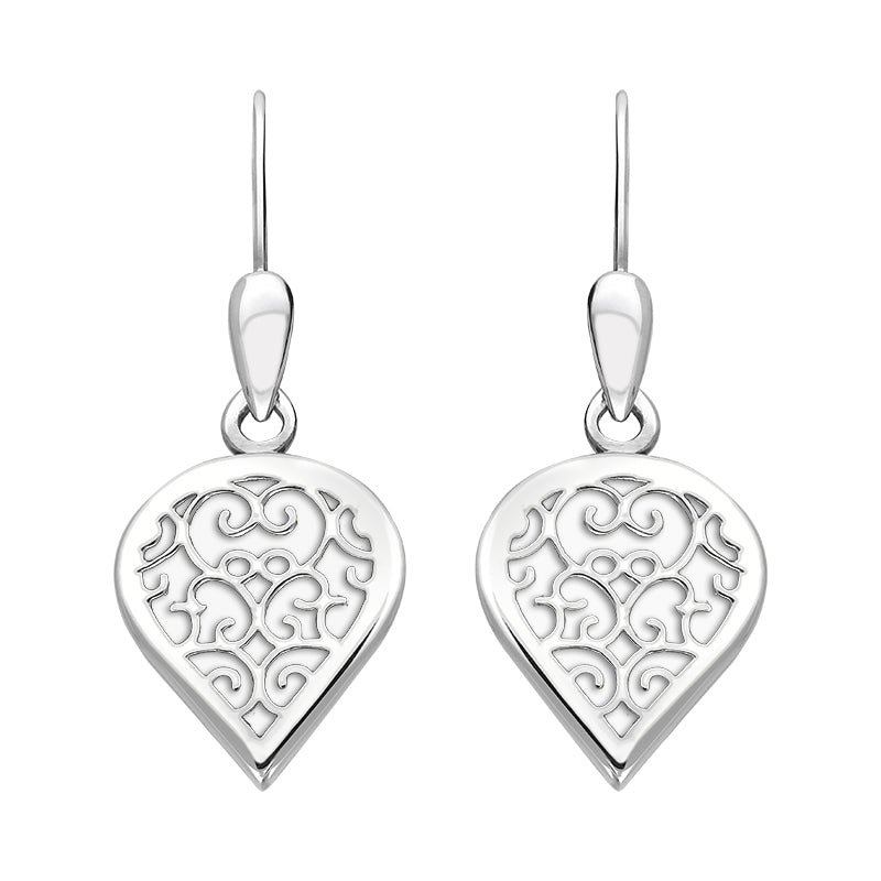 Sterling Silver Bauxite Flore Filigree Heart Drop Earrings