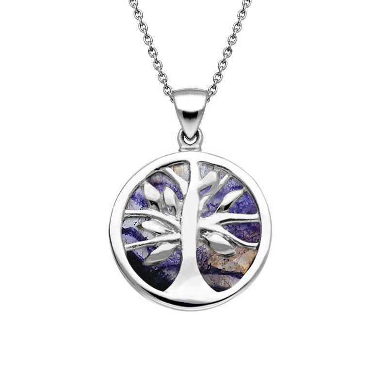 Sterling Silver Blue John Small Round Tree of Life Necklace