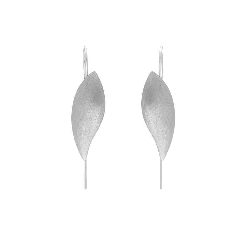 Sterling Silver Brushed Leaf Drop Earrings D