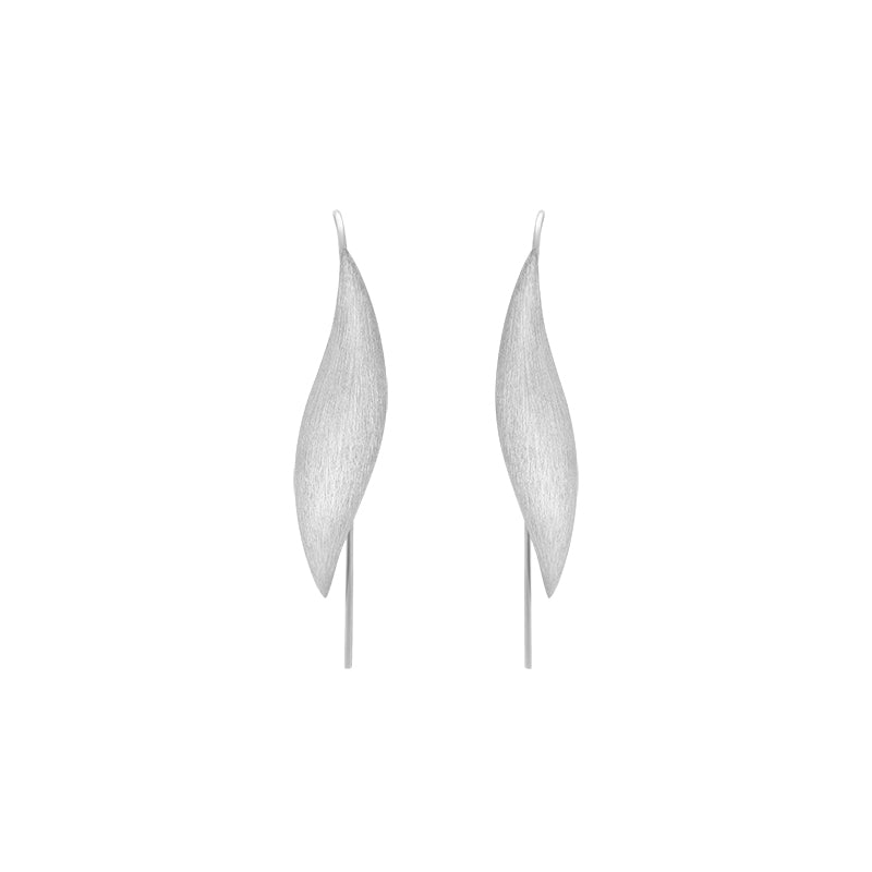 Sterling Silver Brushed Monika Long Leaf Drop Earrings D