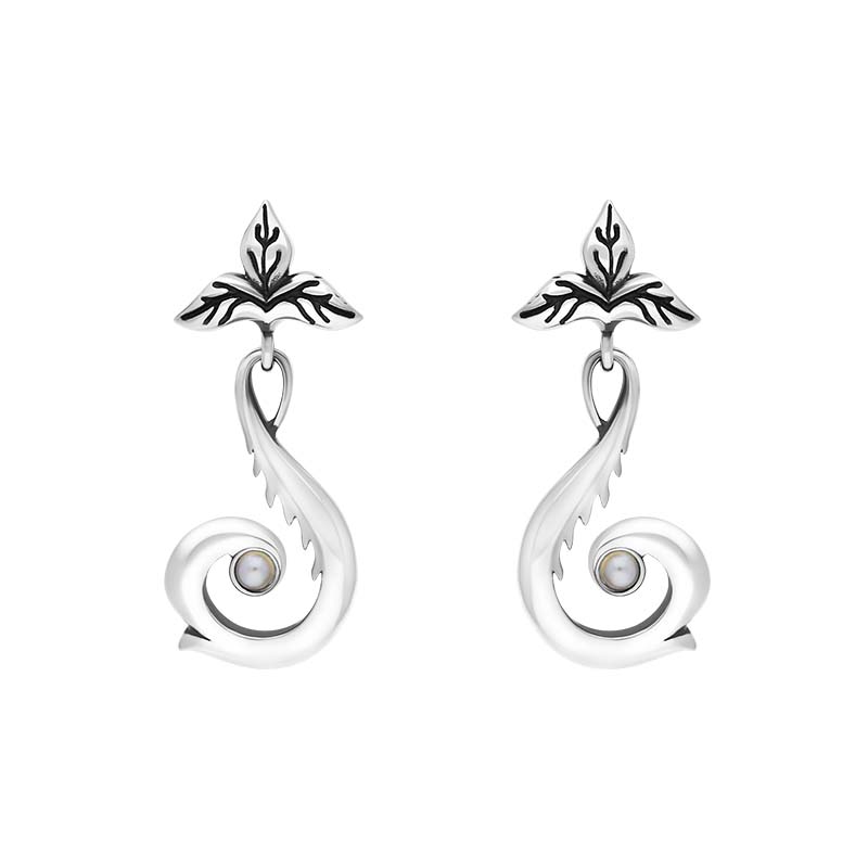 Sterling Silver Freshwater Pearl Scrollwork Drop Earrings