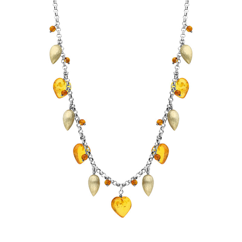 Sterling Silver Gold Plated Amber Heart Necklace D