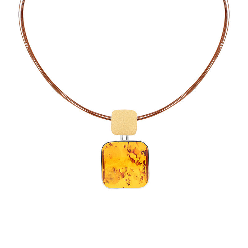 Sterling Silver Gold Plated Amber Square Multi Strand Necklace D