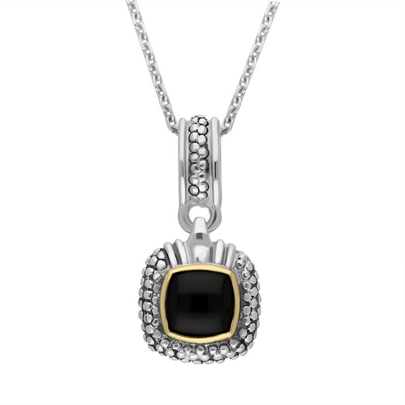 Sterling Silver Whitby Jet Square Textured Necklace D