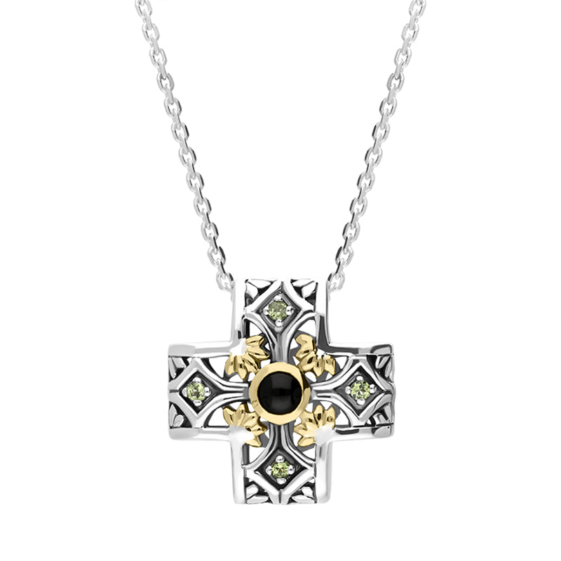 Sterling Silver Whitby Jet Ornate Cross Necklace D