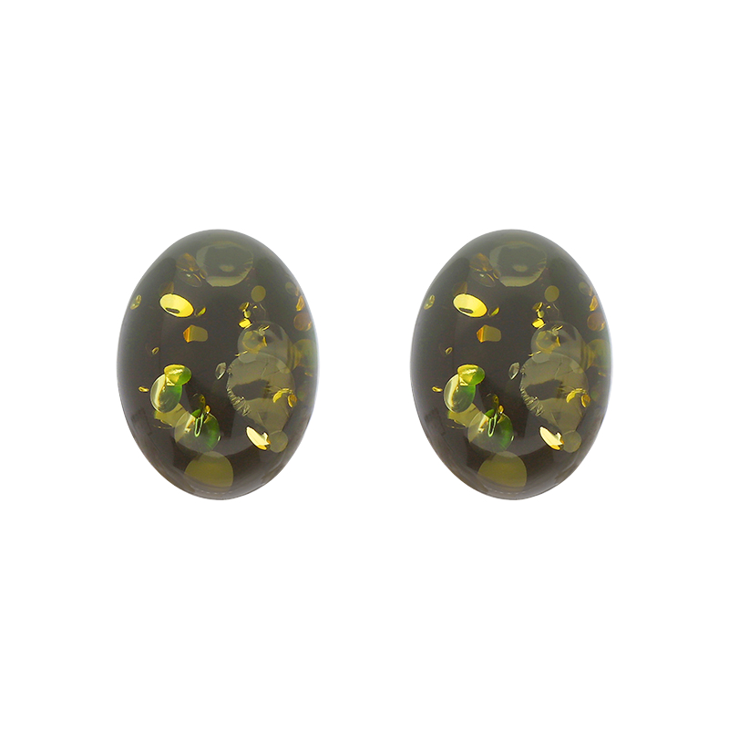 Sterling Silver Green Amber Small Pebble Stud Earrings