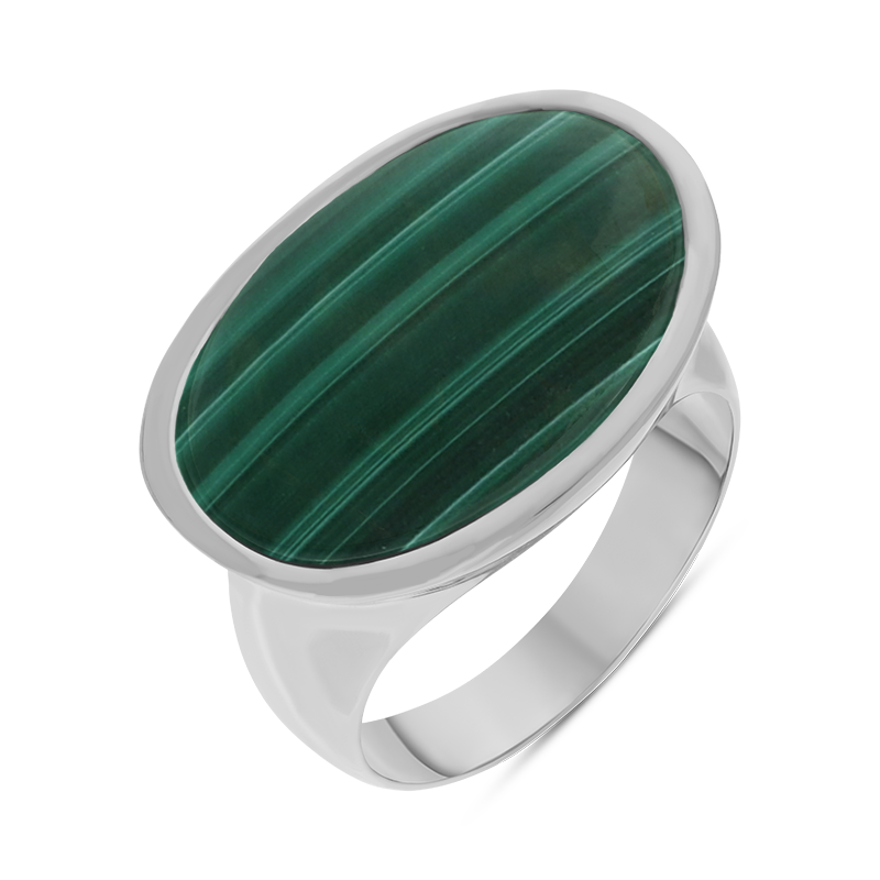 Sterling Silver Malachite Oval Statement Ring D