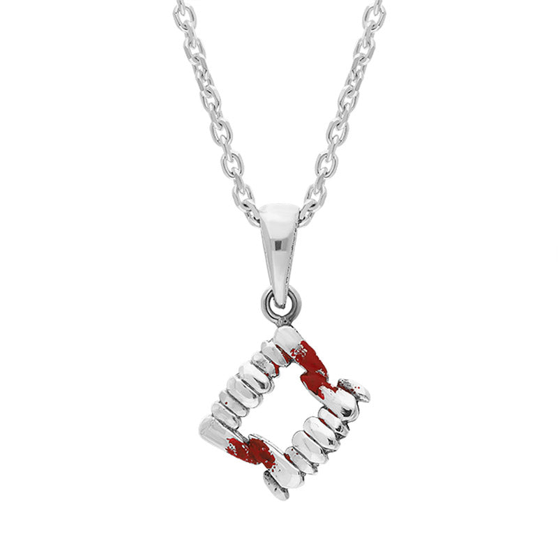 Sterling Silver Red Enamel Blood Fang Necklace