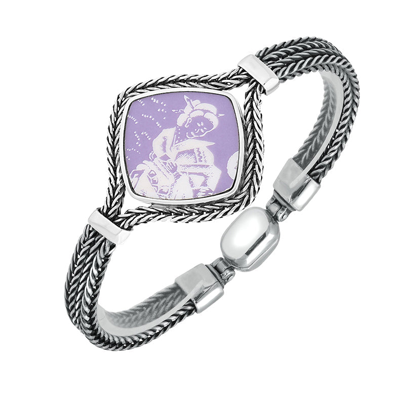 Sterling Silver Royal Crown Derby Mikado Foxtail Purple Cushion Bracelet D