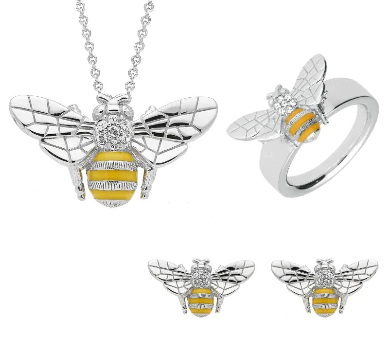 Sterling Silver Swarovski Crystal Enamel Bee Three Piece Set