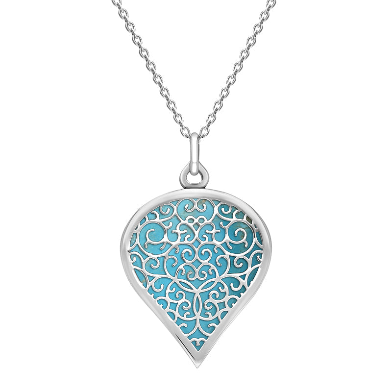 Sterling Silver Turquoise Flore Filigree Large Heart Necklace