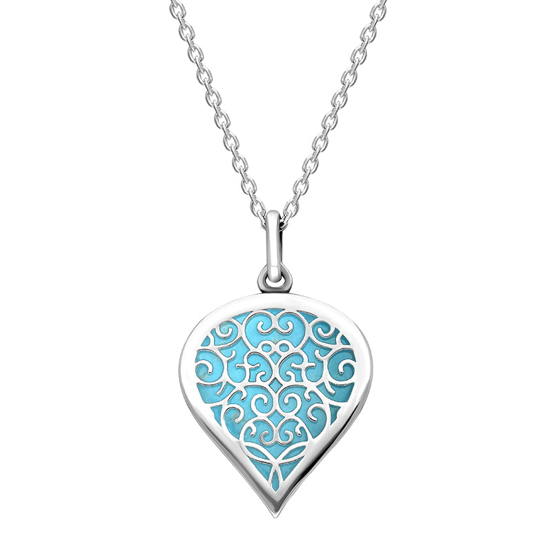 Sterling Silver Turquoise Flore Filigree Medium Heart Necklace