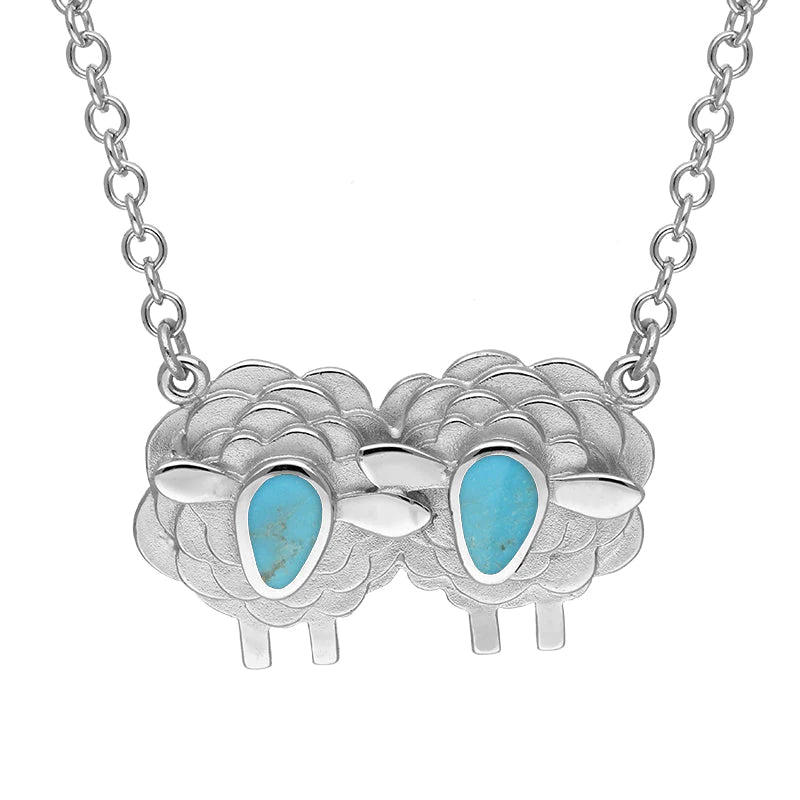 Sterling Silver Turquoise Two Large Sheep Necklace