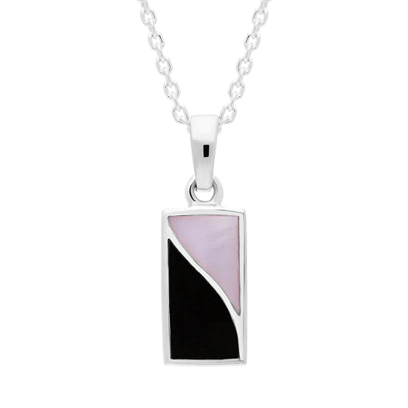 Sterling Silver Whitby Jet Pink Mother of Pearl Oblong Necklace
