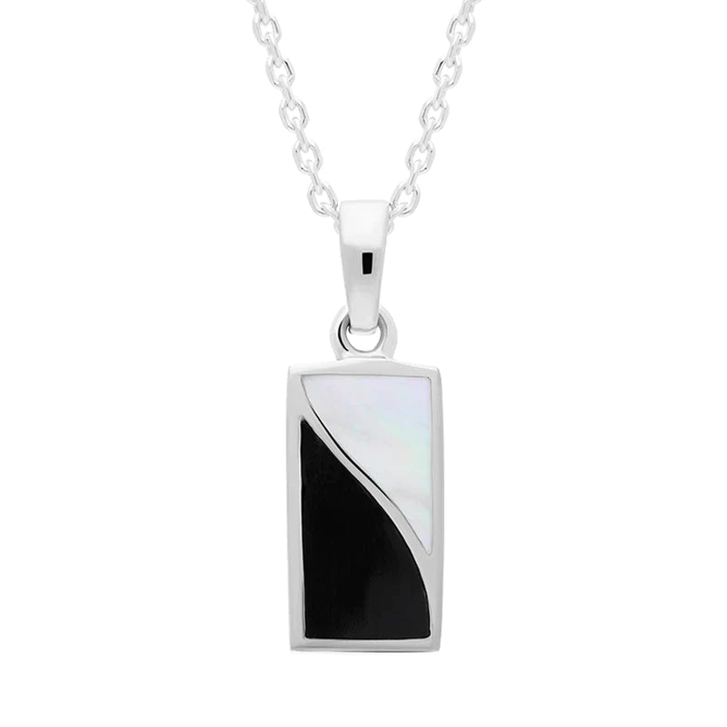 Sterling Silver Whitby Jet Mother of Pearl Oblong Necklace