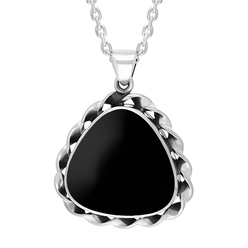 Sterling Silver Whitby Jet Triangle Chunky Twist Frame Necklace