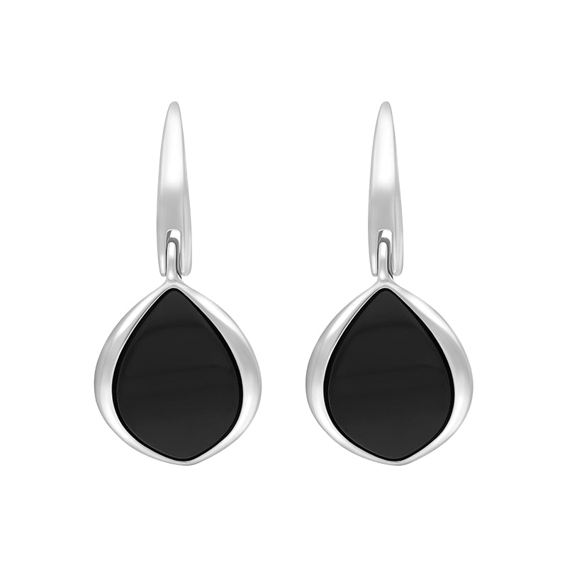 Sterling Silver Whitby Jet Curved Pear Drop Earrings