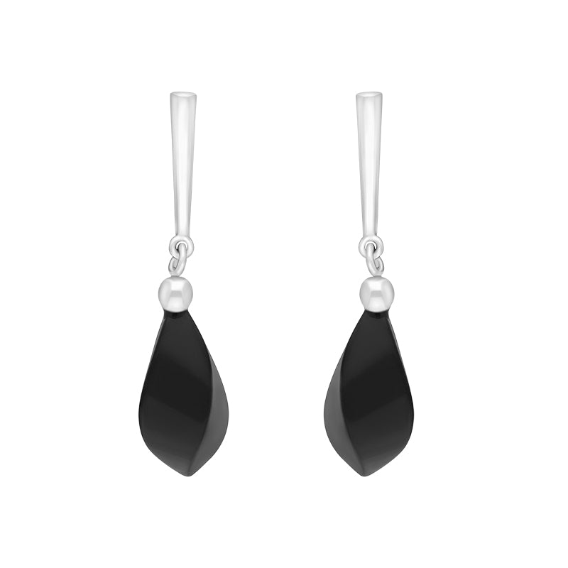 Sterling Silver Whitby Jet Faceted Marquise Bar Drop Earrings