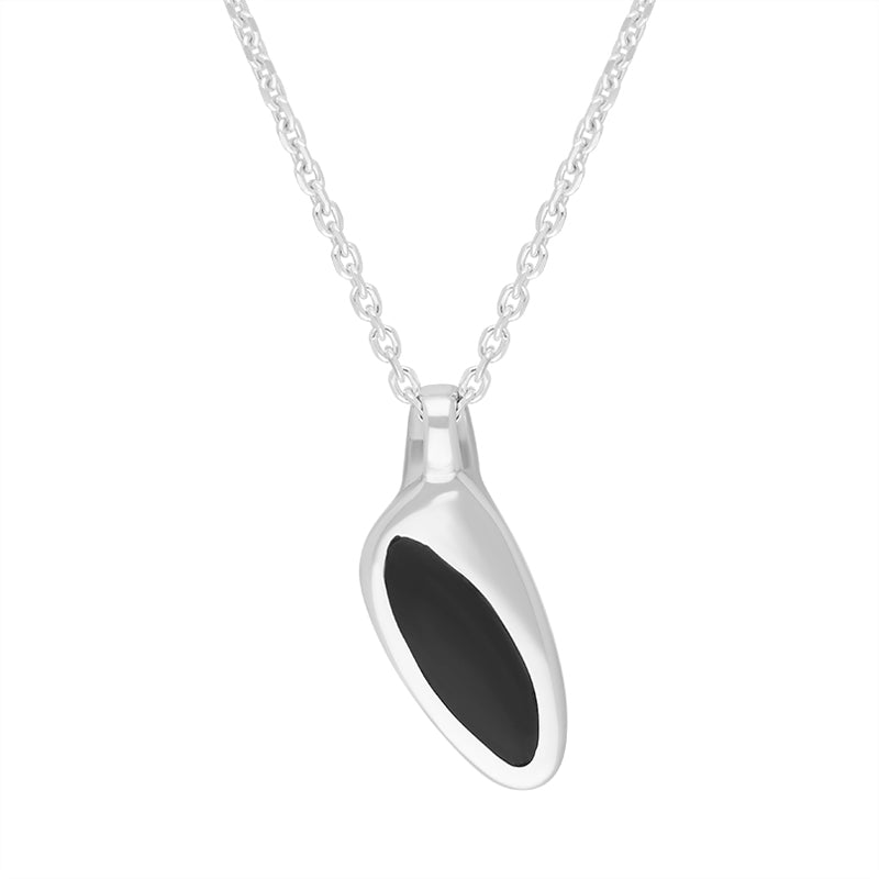 Sterling Silver Whitby Jet Freeform Pebble Shaped Necklace D