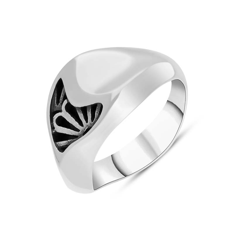 Sterling Silver Whitby Jet Gothic Filigree Fan Ring