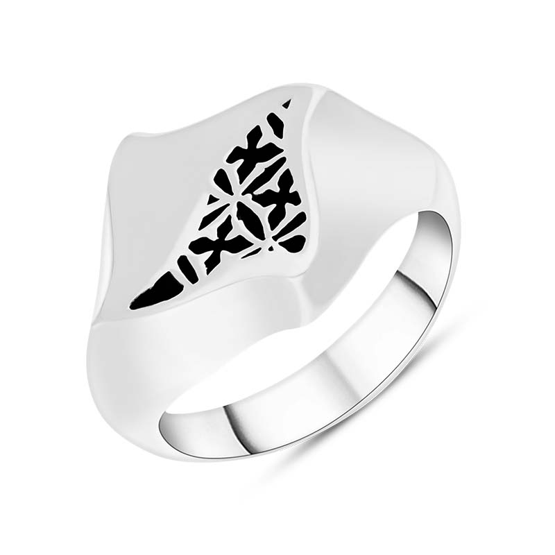 Sterling Silver Whitby Jet Filigree Square Ring