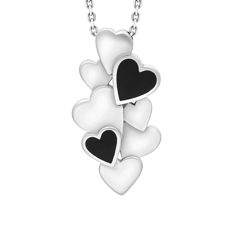 Sterling Silver Whitby Jet Hearts Drop Necklace