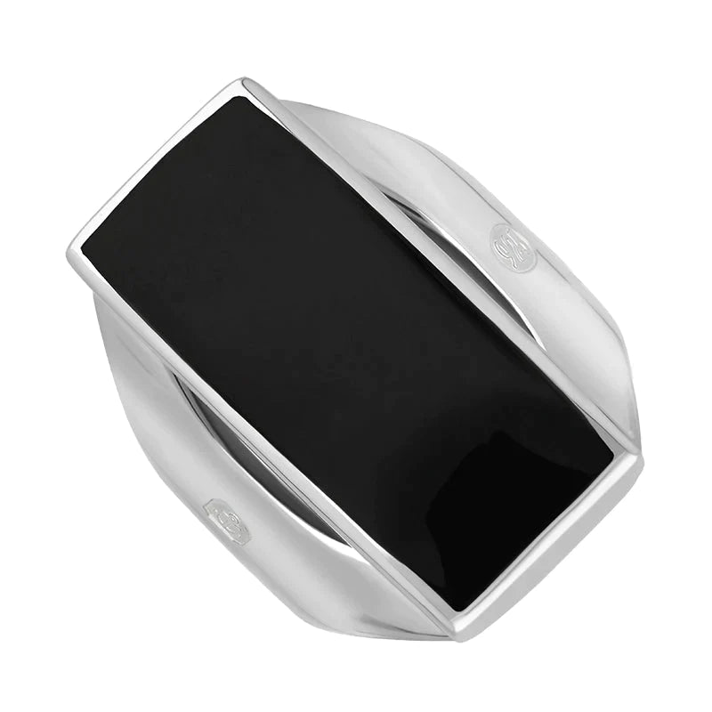 Sterling Silver Whitby Jet Queen’s Jubilee Hallmark Medium Oblong Ring D