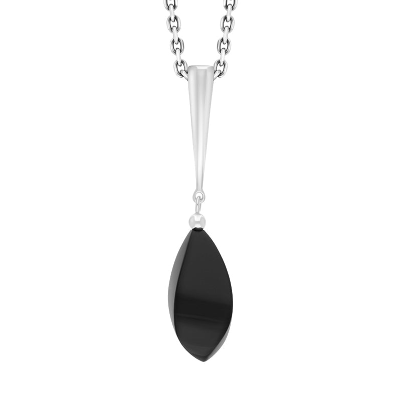 Sterling Silver Whitby Jet Long Drop Faceted Pear Stone Necklace