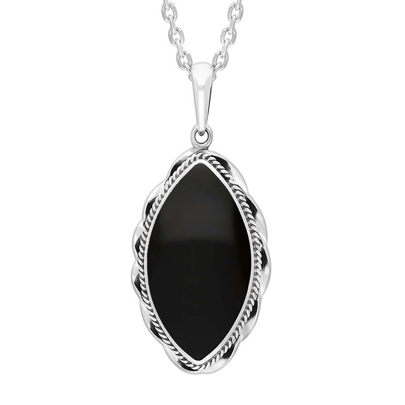 Sterling Silver Whitby Jet Marquise Twist Frame Necklace D