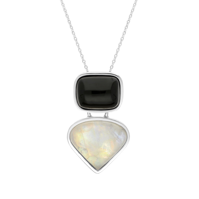 Sterling Silver Whitby Jet Moonstone Cushion Two Stone Necklace