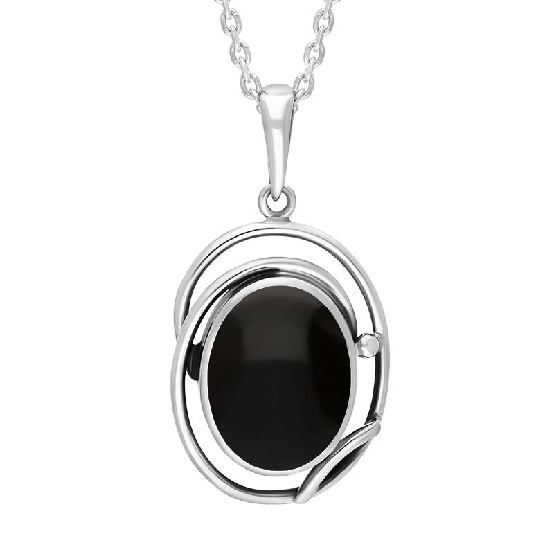 Sterling Silver Whitby Jet Open Twisted Frame Necklace