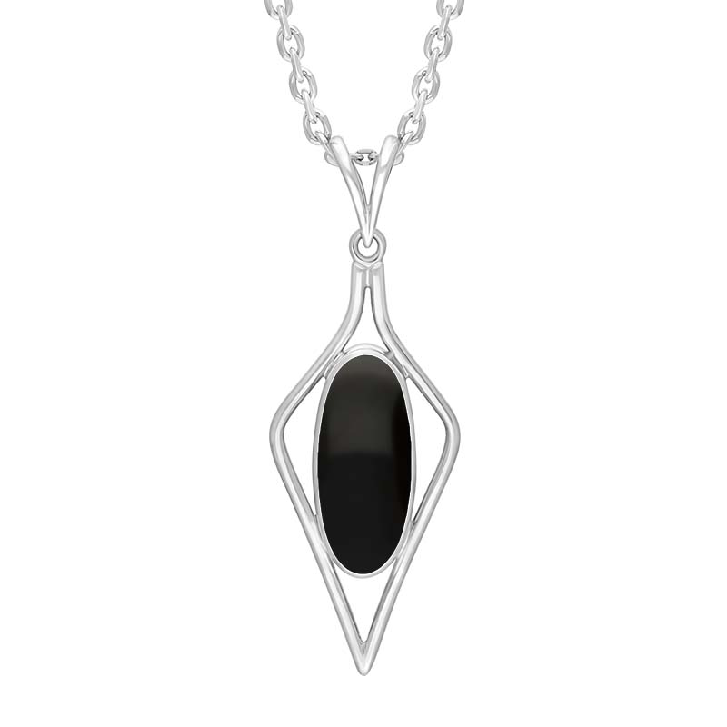 Sterling Silver Whitby Jet Oval Open Frame Necklace