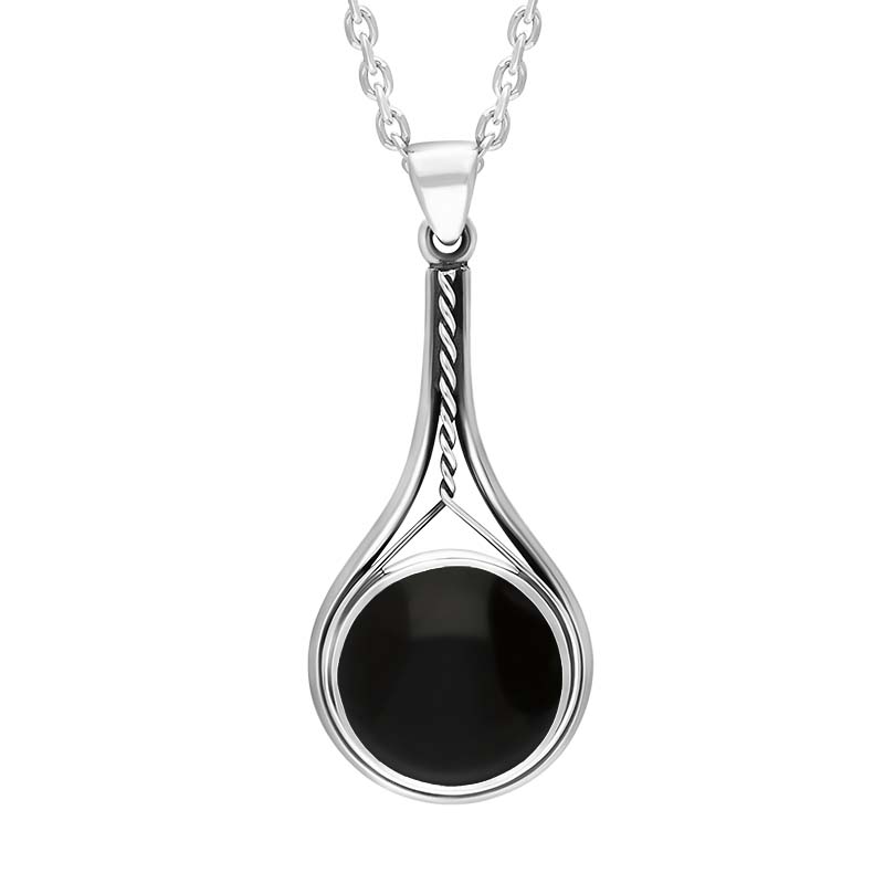 Sterling Silver Whitby Jet Round Twisted Rope Necklace
