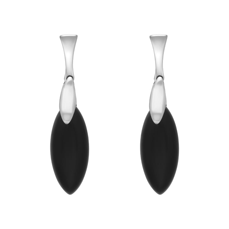 Sterling Silver Whitby Jet Slim Marquise Drop Earrings
