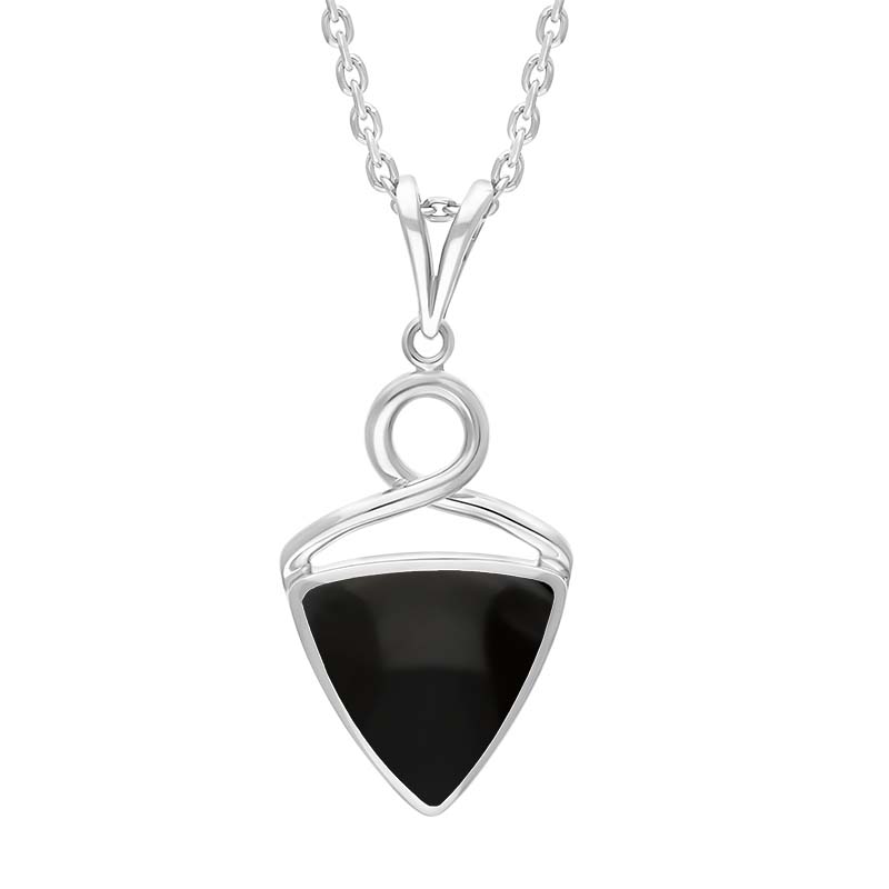 Sterling Silver Whitby Jet Triangle Open Twist Frame Necklace