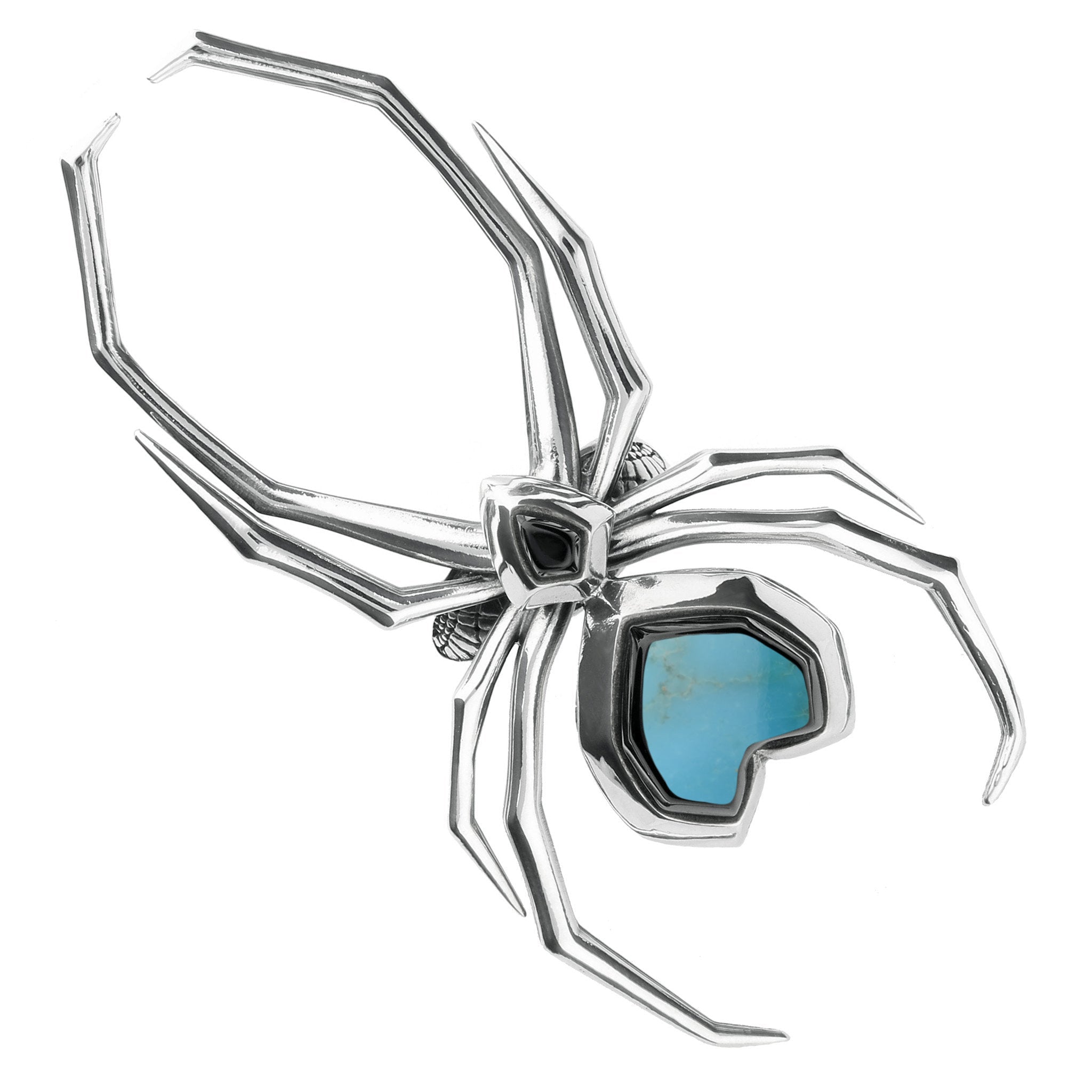 Sterling Silver Whitby Jet Turquoise Gothic Large Spider Ring
