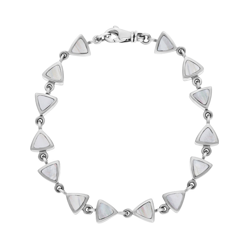 Sterling Silver White Mother of Pearl Curved Triangle Bracelet