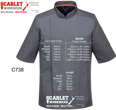 C738 - Portwest - Mesh Air Pro Chef Jacket - NZ Size Guide - Scarlet Workwear