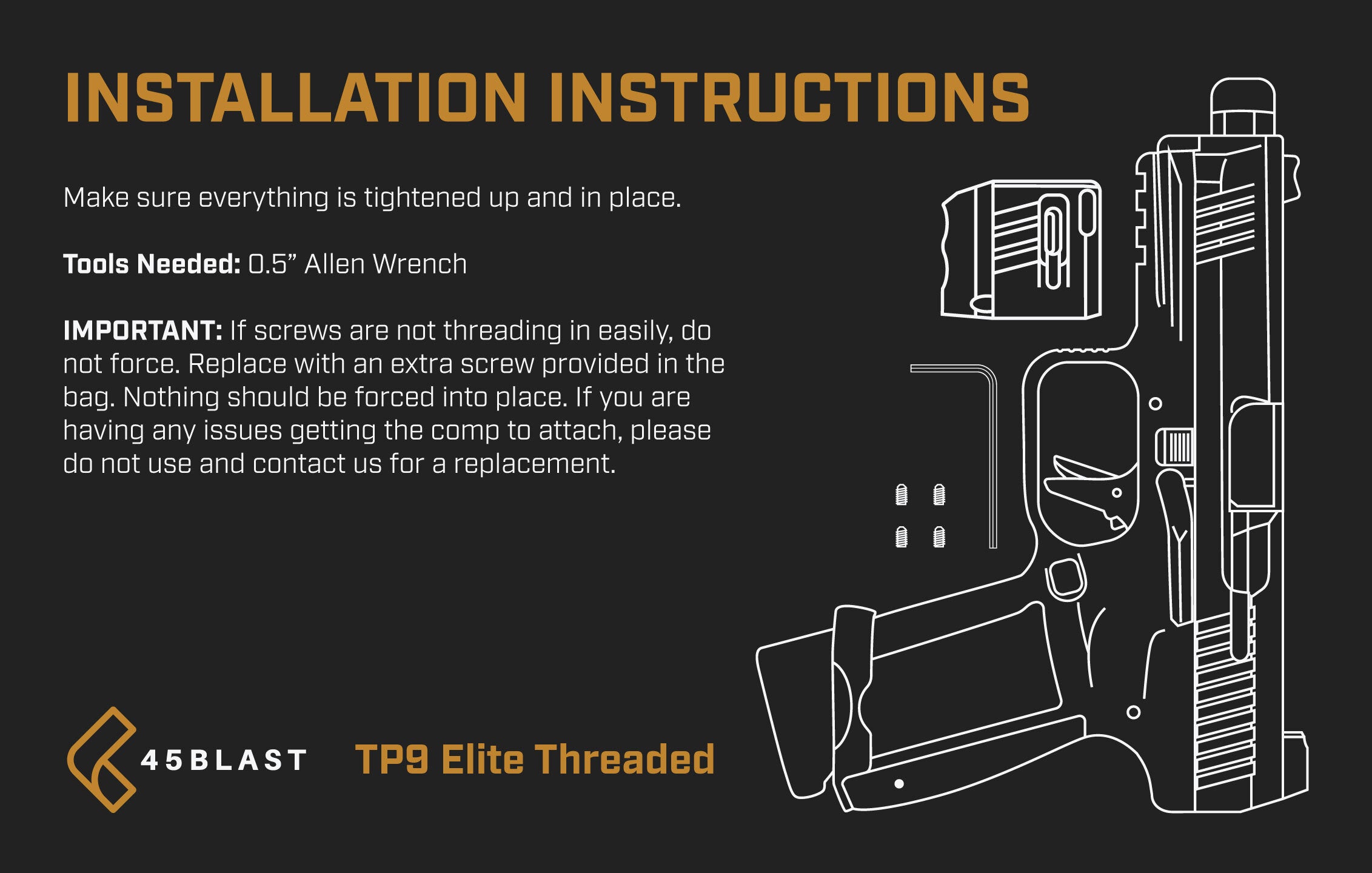 Threaded TP9 Elite Combat compensator installation infographic