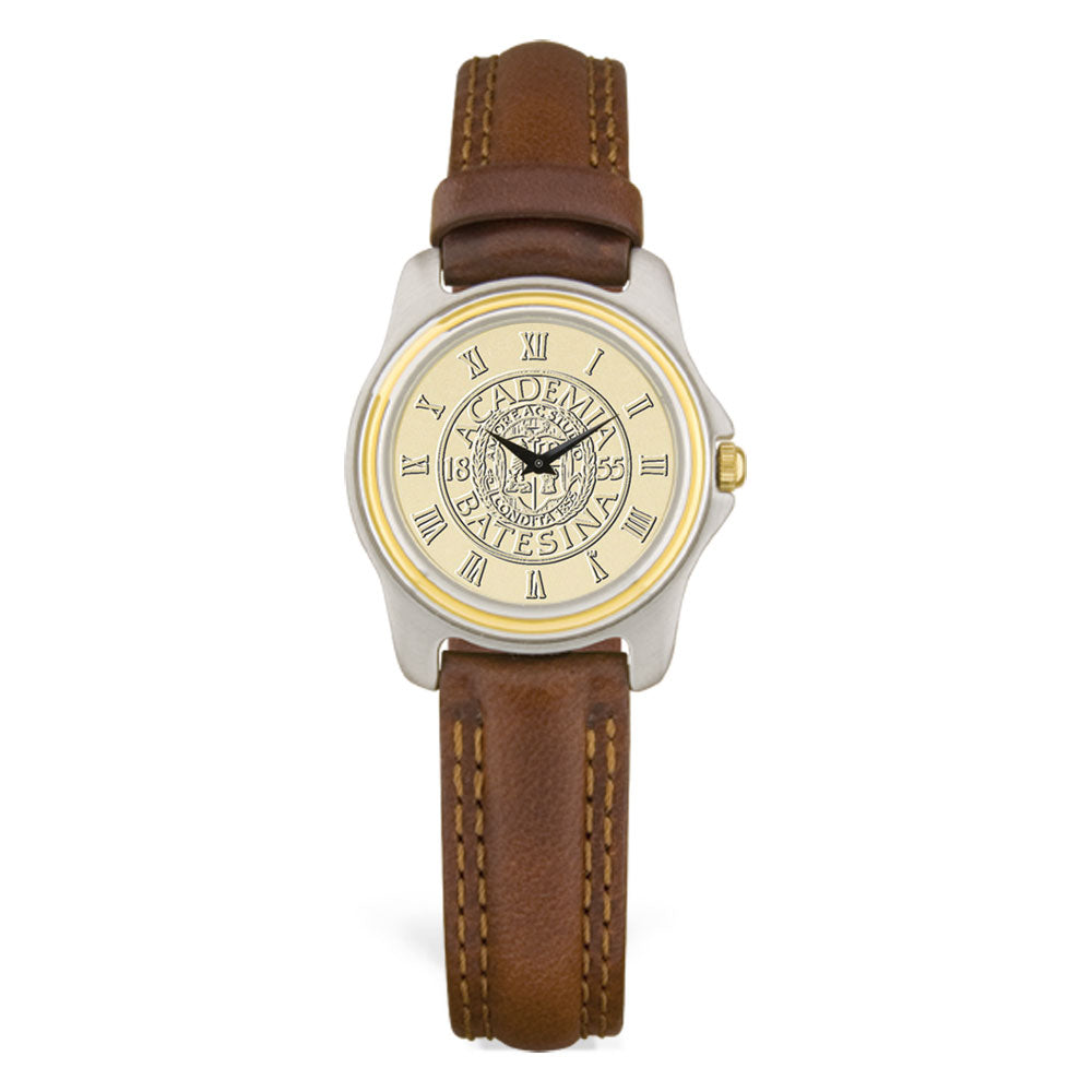 leather strap gold face watch