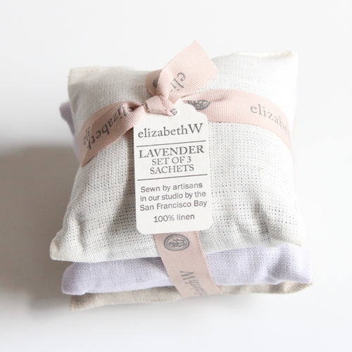 Ivory, Natural, Purple Linen Lavender Sachet Set of 3 - elizabethW