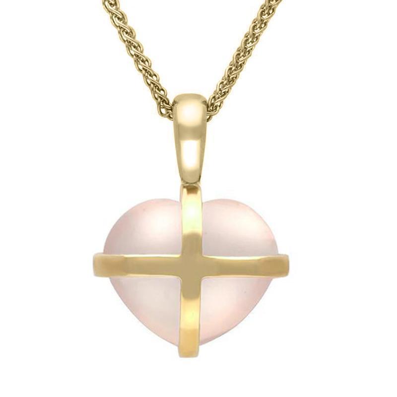 9ct Yellow Gold Rose Quartz Small Cross Heart Necklace