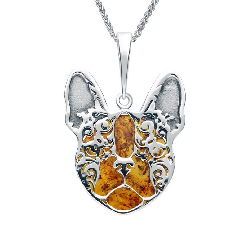 Sterling Silver Amber French Bulldog Necklace
