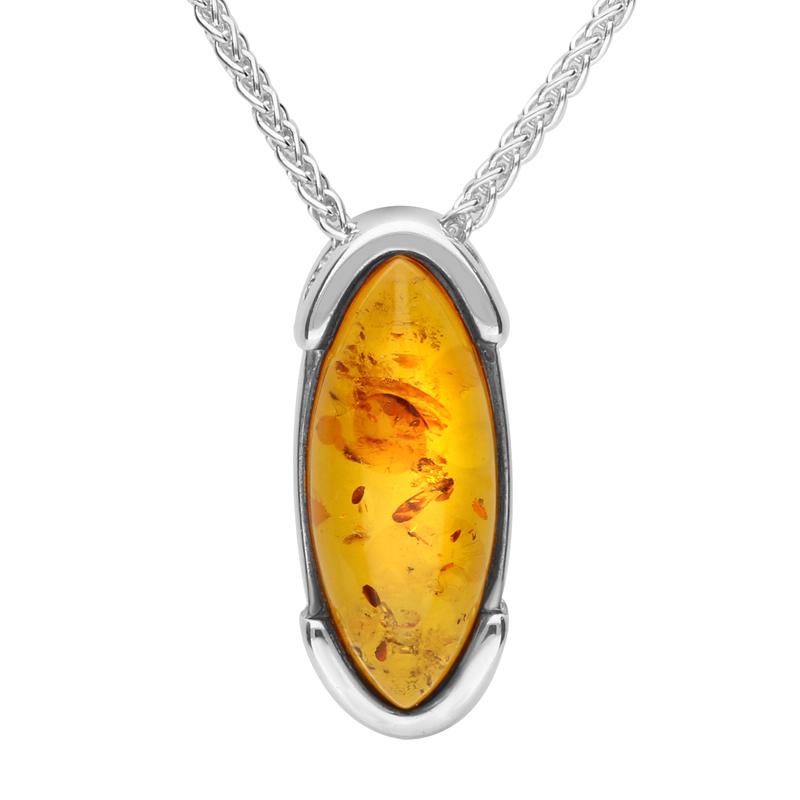 Sterling Silver Amber Marquise Framed Necklace
